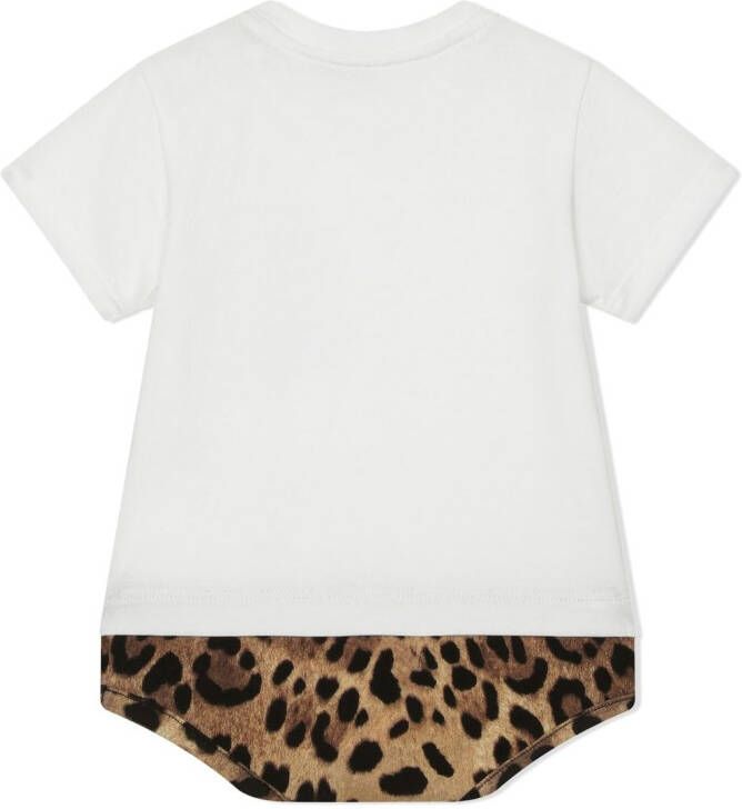 Dolce & Gabbana Kids Romper met luipaardprint en korte mouwen Wit