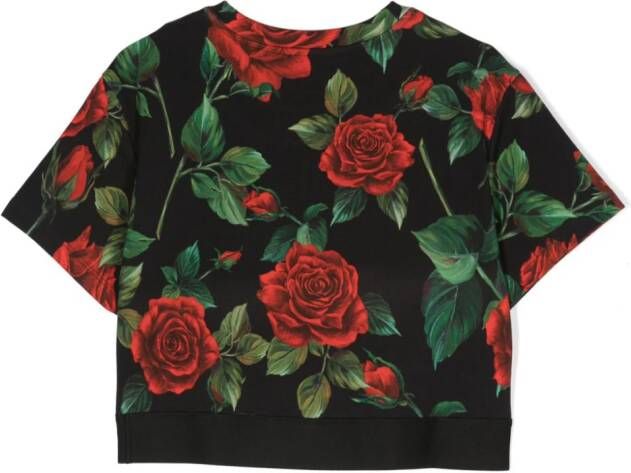 Dolce & Gabbana Kids T-shirt met roosprint Zwart