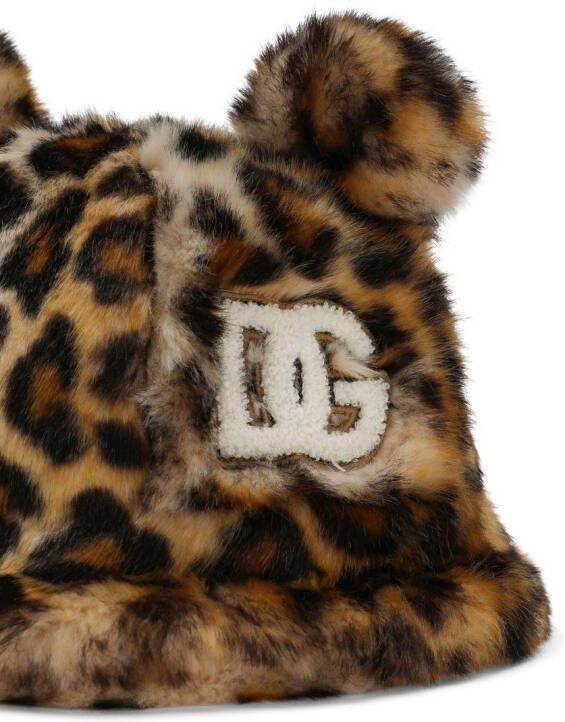 Dolce & Gabbana Kids Vissershoed met luipaardprint en imitatiebont Bruin