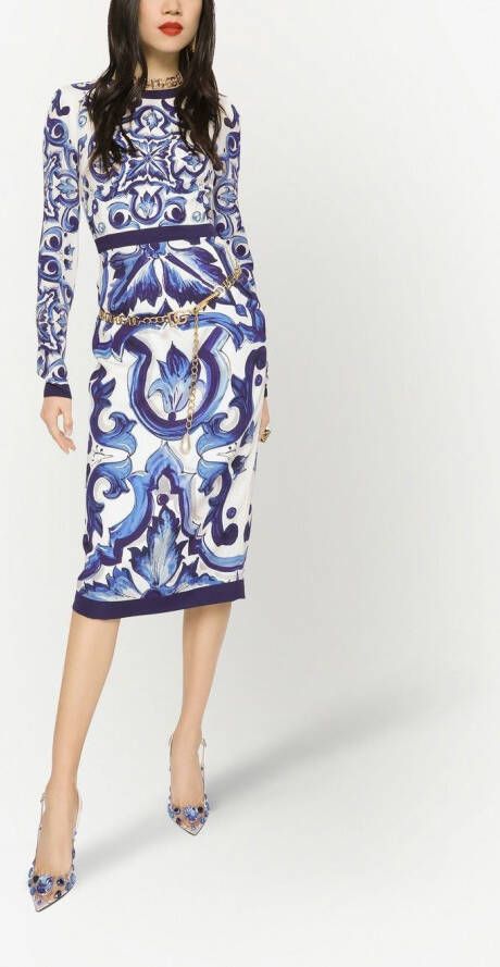 Dolce & Gabbana Jurk met Majolica-print Blauw