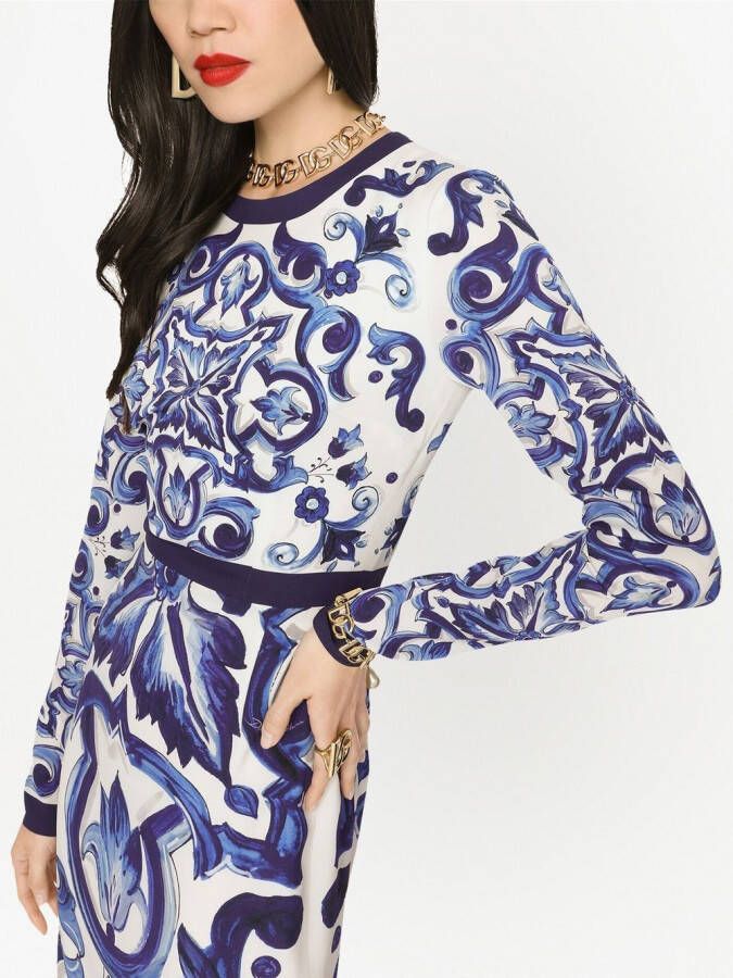 Dolce & Gabbana Jurk met Majolica-print Blauw