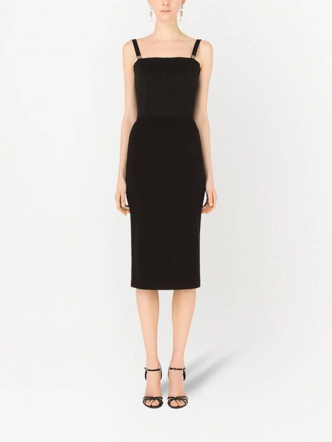 Dolce & Gabbana Mouwloze midi-jurk met logo-applicatie Zwart