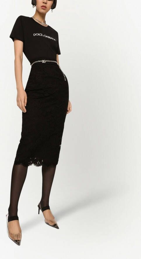 Dolce & Gabbana Midi-rok met bloemenkant Zwart