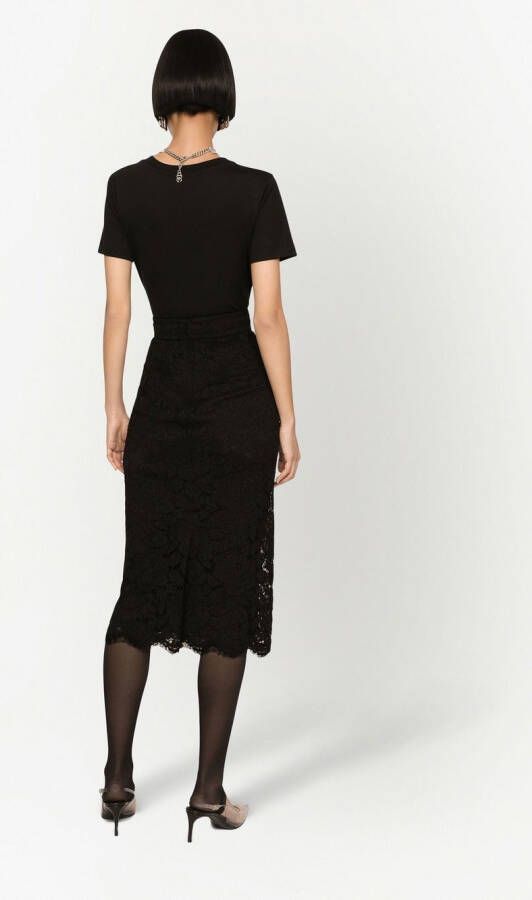 Dolce & Gabbana Midi-rok met bloemenkant Zwart