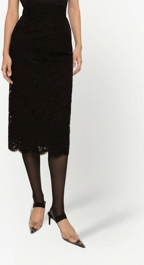 Dolce & Gabbana Midi-rok met bloemenkant Zwart