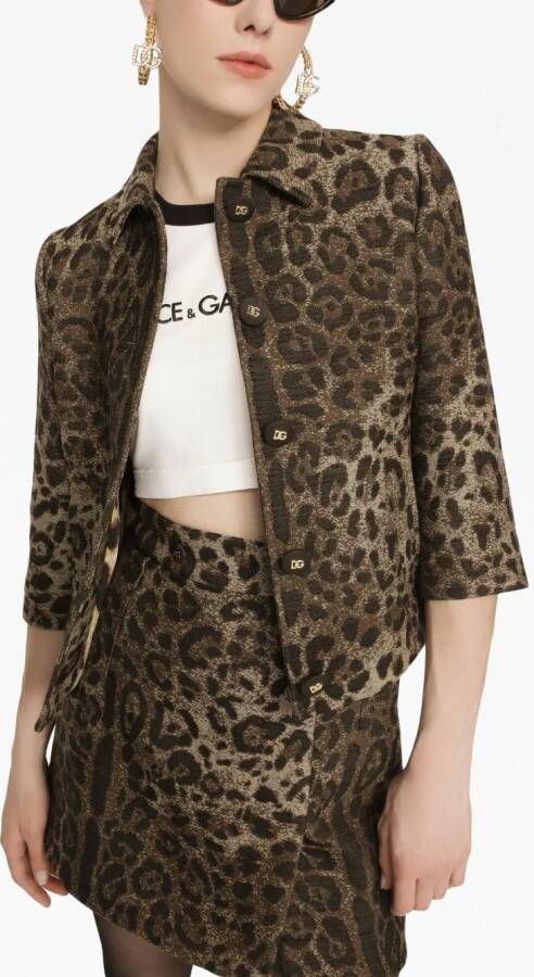 Dolce & Gabbana leopard-patterned jacquard jacket Bruin