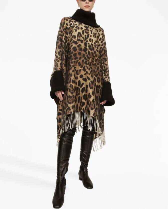 Dolce & Gabbana leopard-print fringed poncho Bruin