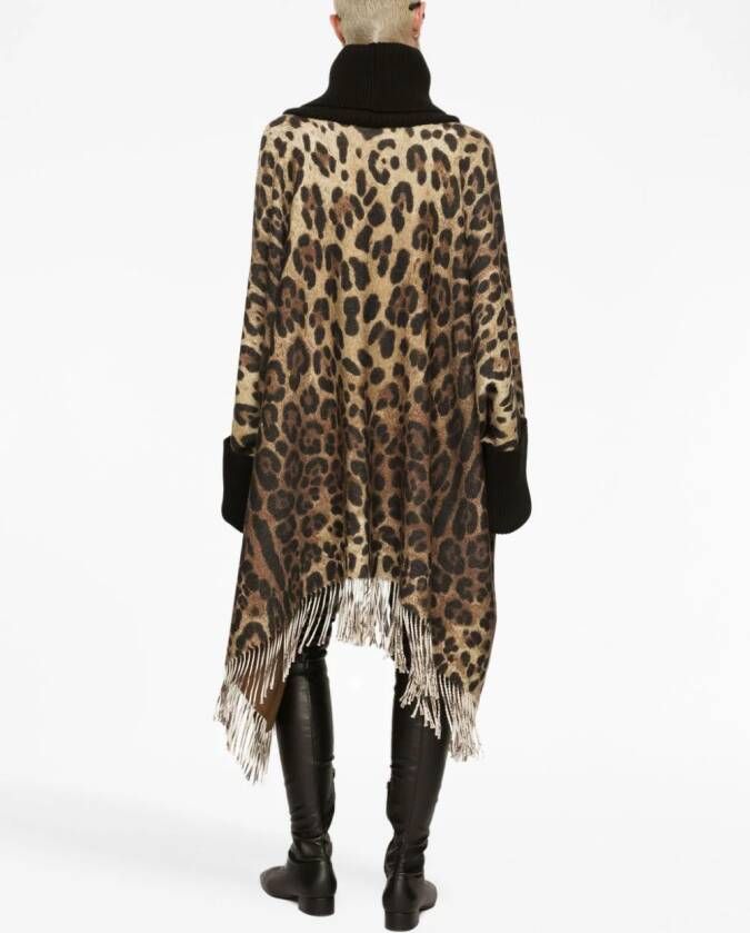Dolce & Gabbana leopard-print fringed poncho Bruin