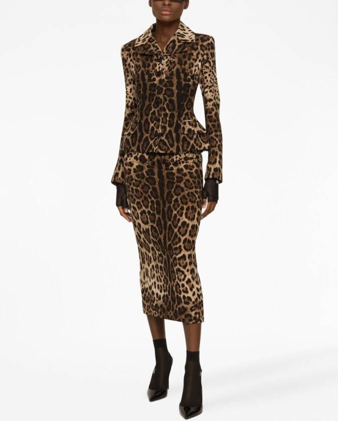 Dolce & Gabbana Blazer met enkele rij knopen en luipaardprint Bruin