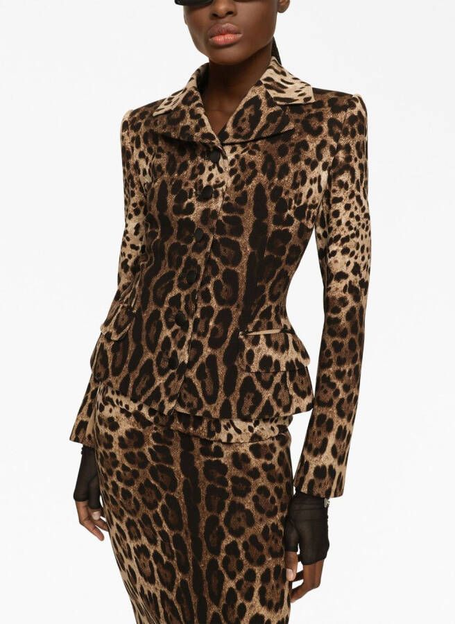 Dolce & Gabbana Blazer met enkele rij knopen en luipaardprint Bruin
