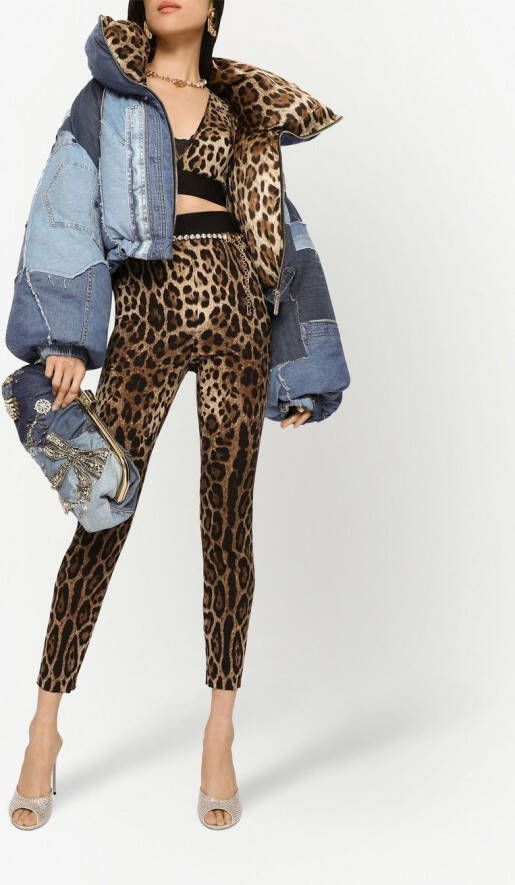 Dolce & Gabbana Legging van stretch-zijde met luipaardprint Bruin