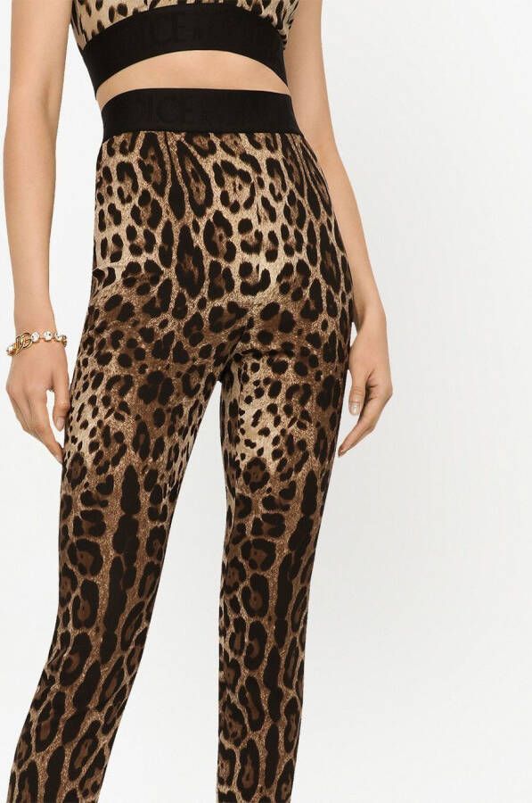 Dolce & Gabbana Legging van stretch-zijde met luipaardprint Bruin