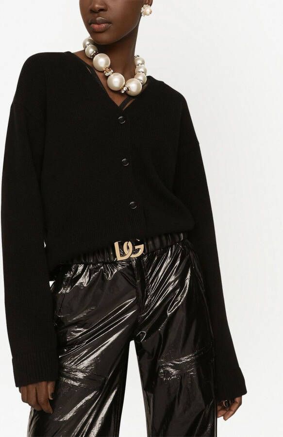 Dolce & Gabbana Leren riem met ruches en DG-logo Zwart