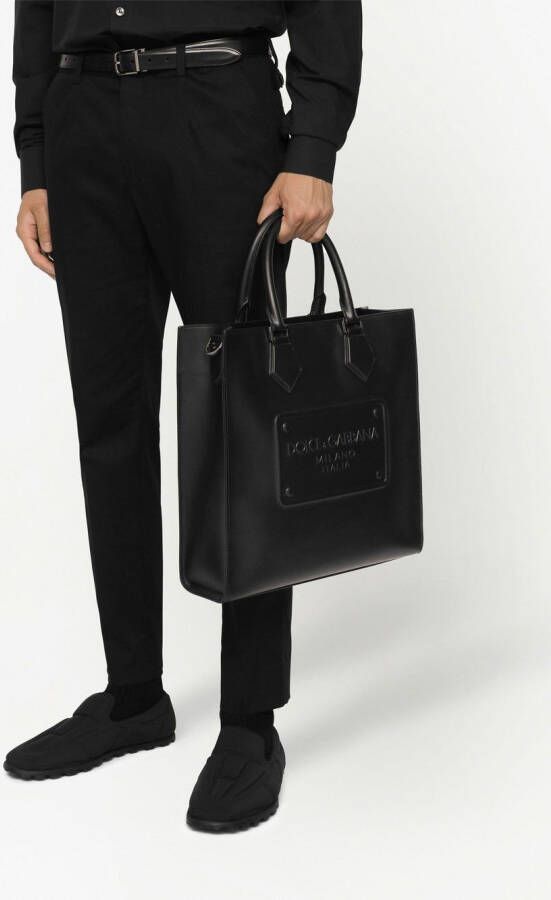 Dolce & Gabbana Leren shopper met logo-reliëf Zwart
