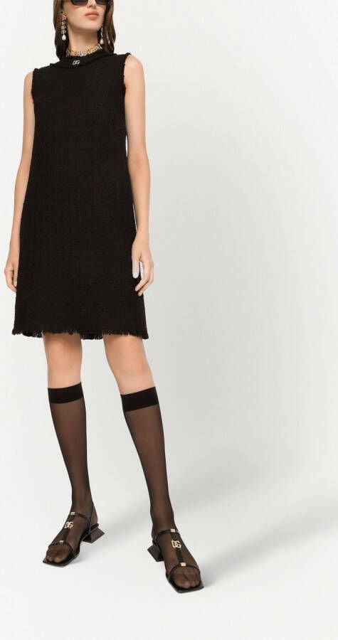 Dolce & Gabbana Tweed midi-jurk met DG-logo Zwart