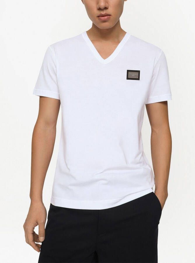 Dolce & Gabbana T-shirt met logo en V-hals Wit