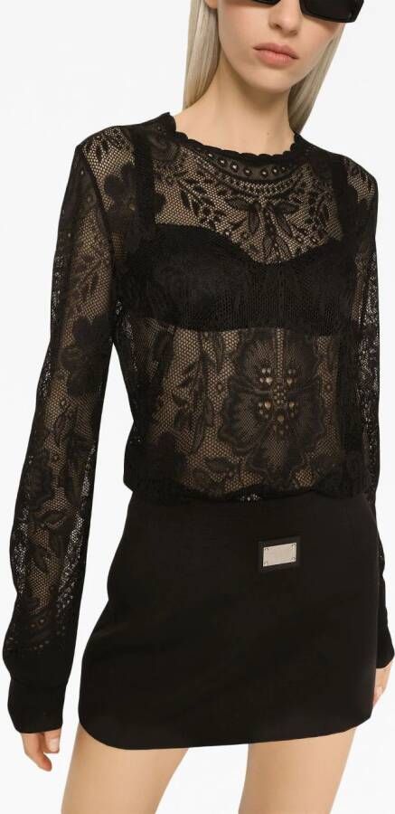 Dolce & Gabbana logo-plaque high-waisted miniskirt Zwart