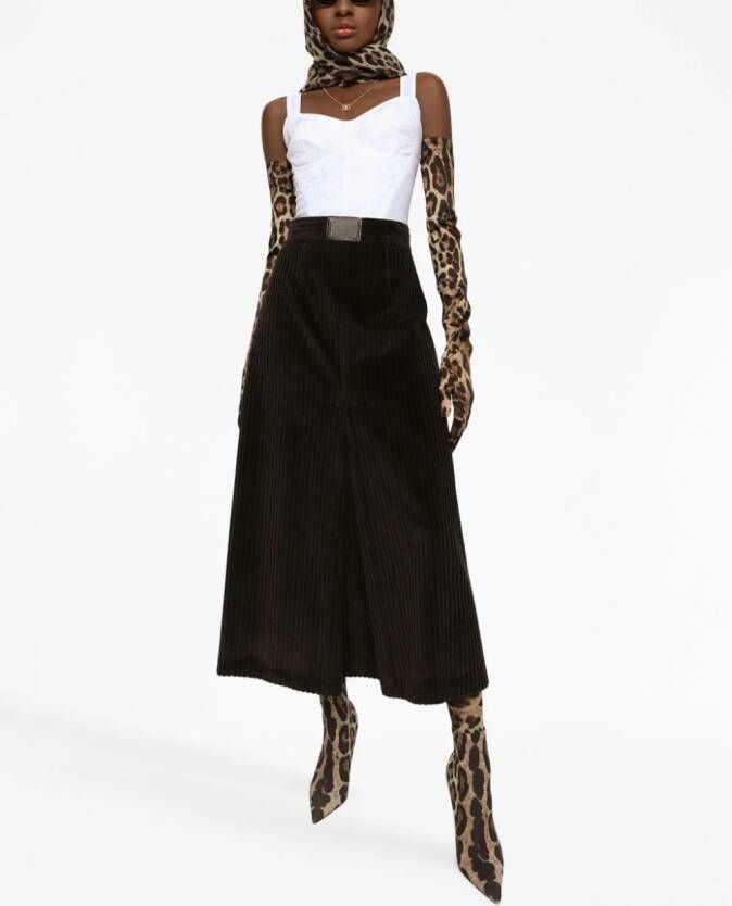 Dolce & Gabbana logo-plaque high-waisted skirt Zwart