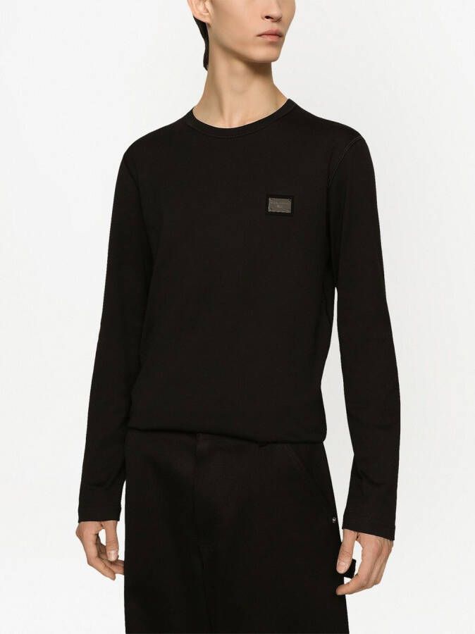 Dolce & Gabbana T-shirt met lange mouwen en logo label Zwart