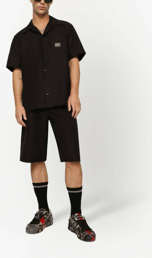 Dolce & Gabbana Katoenen bowlingshirt met logo label Zwart