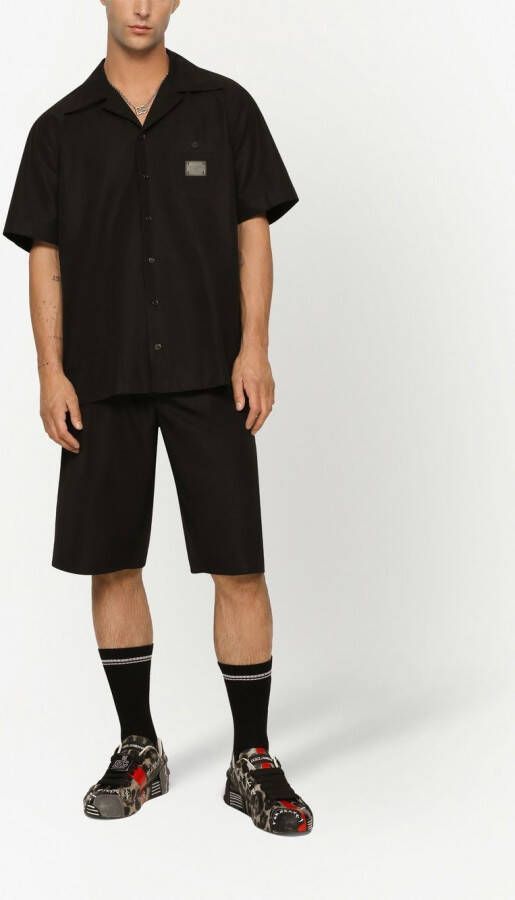 Dolce & Gabbana Katoenen bowlingshirt met logo label Zwart