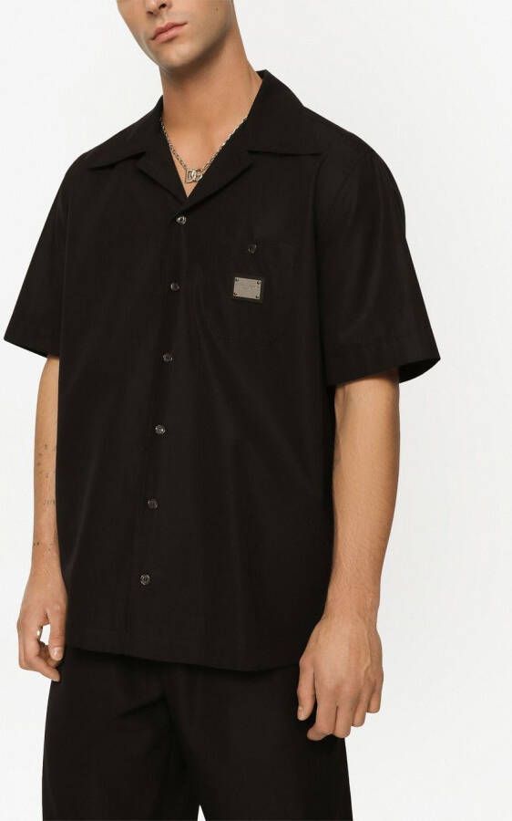 Dolce & Gabbana Katoenen bowlingshirt met logo label Zwart