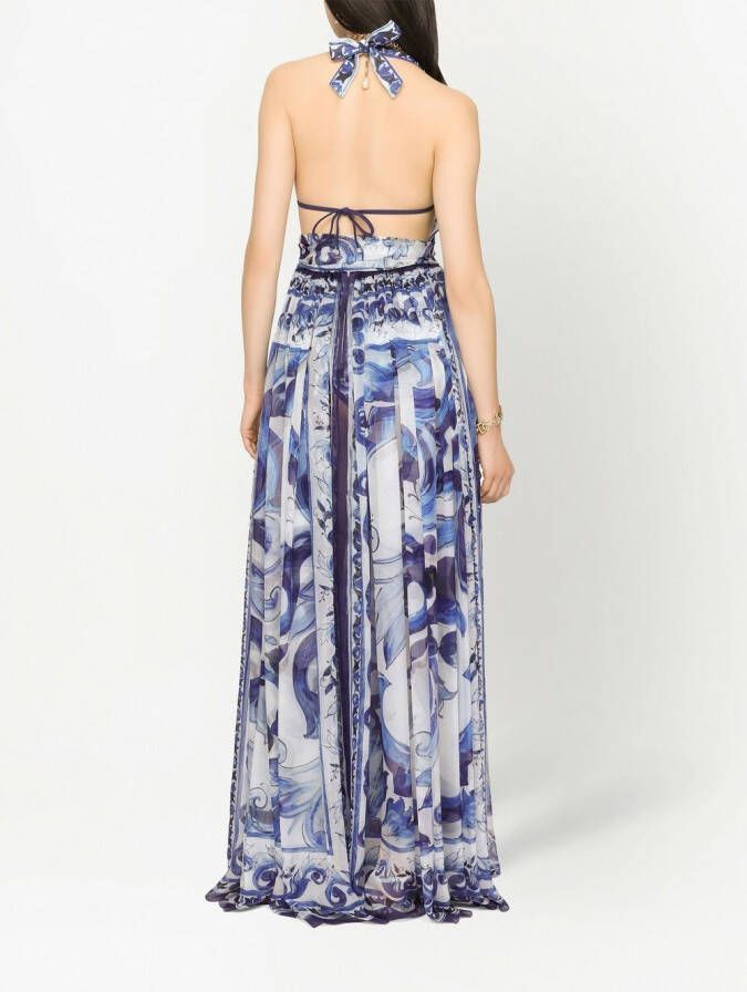 Dolce & Gabbana Chiffon maxi-jurk met Majolica-print Wit
