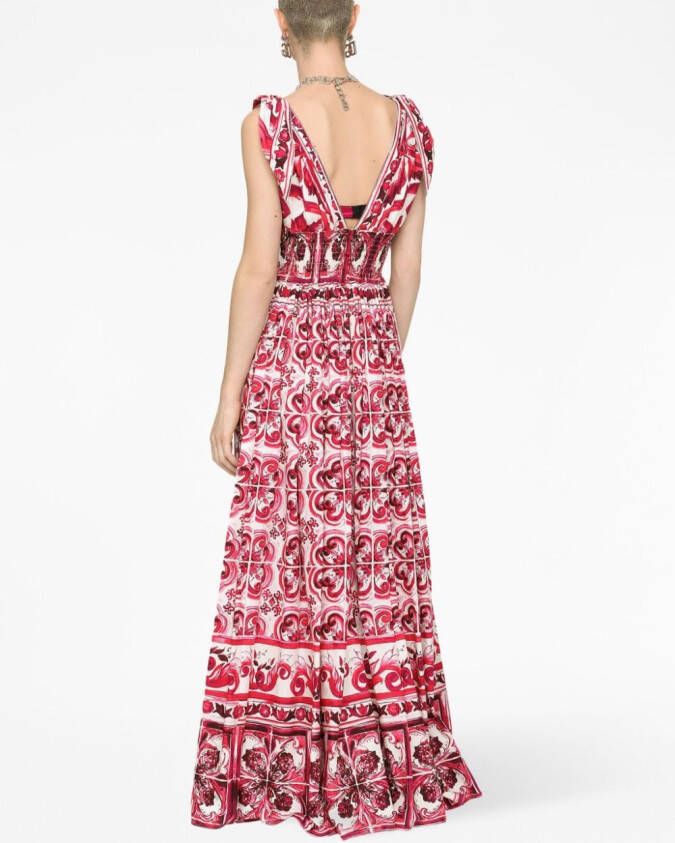Dolce & Gabbana Popeline maxi-jurk met print Rood