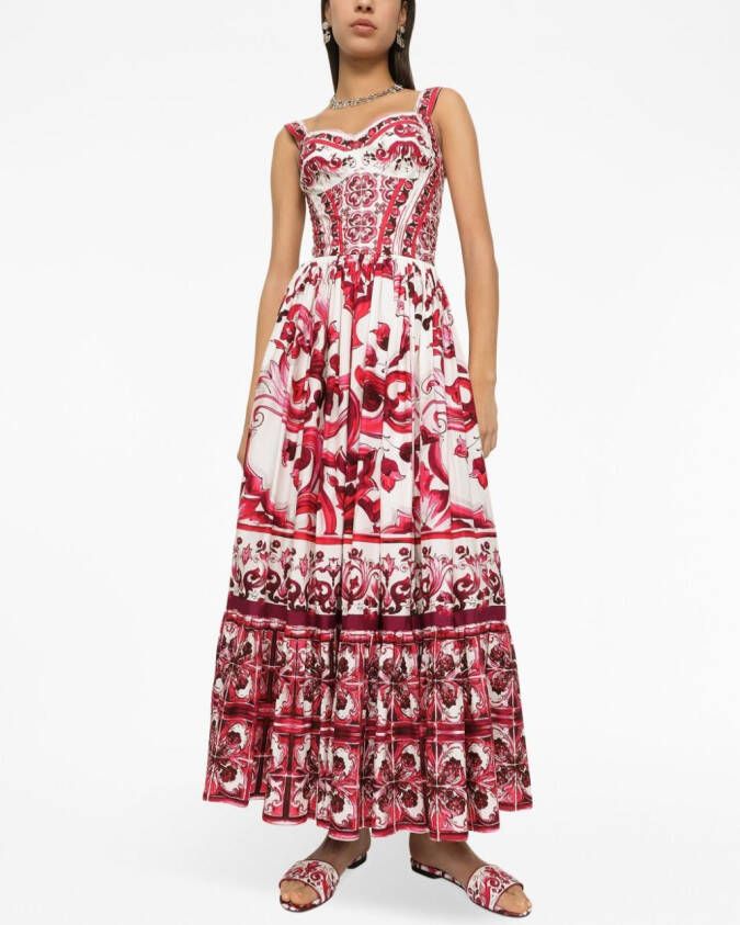 Dolce & Gabbana Maxi-jurk met Majolica-print Rood