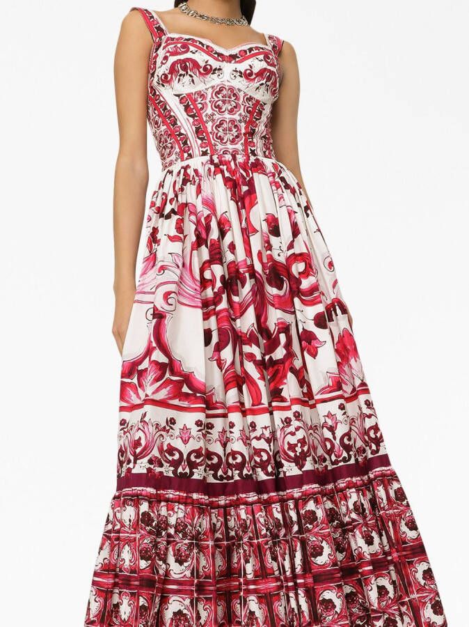 Dolce & Gabbana Maxi-jurk met Majolica-print Rood