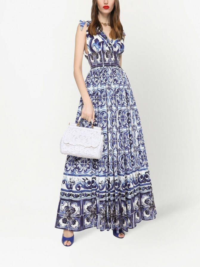 Dolce & Gabbana Popeline maxi-jurk met print Blauw