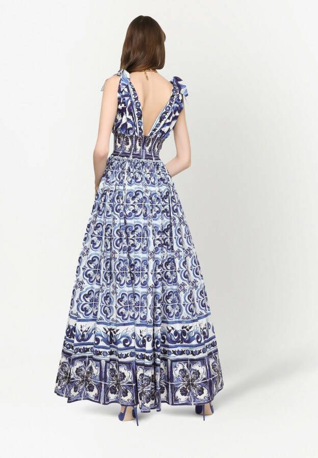 Dolce & Gabbana Popeline maxi-jurk met print Blauw