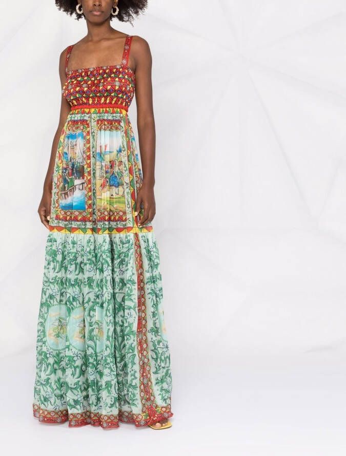 Dolce & Gabbana Maxi-jurk met print Groen