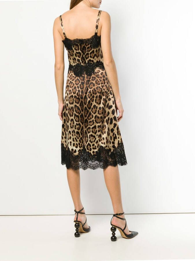 Dolce & Gabbana midi flared jurk met luipaarddessin Bruin