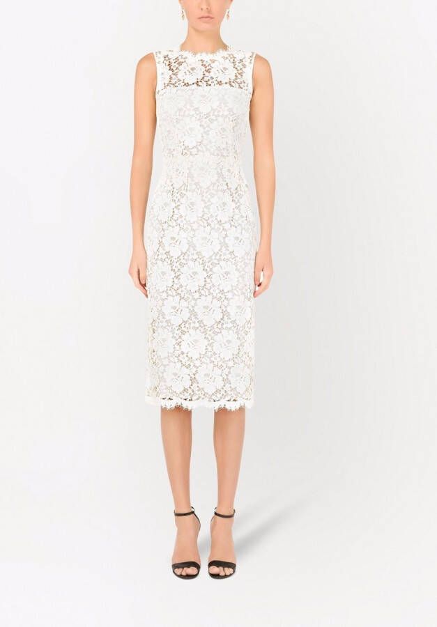 Dolce & Gabbana Midi-jurk met bloemenkant Wit