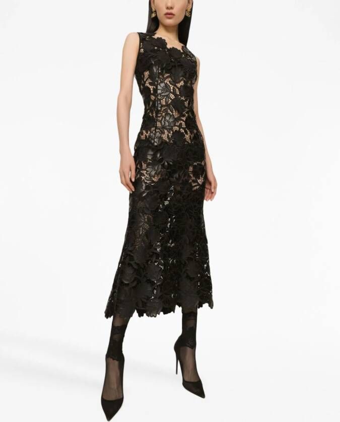 Dolce & Gabbana Midi-jurk met bloemenkant Zwart