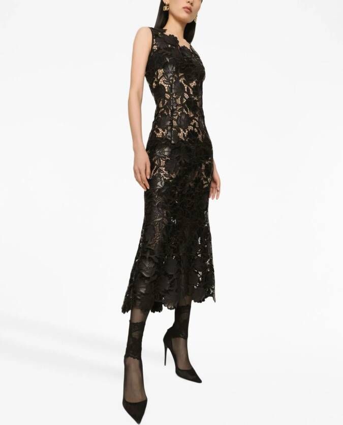 Dolce & Gabbana Midi-jurk met bloemenkant Zwart