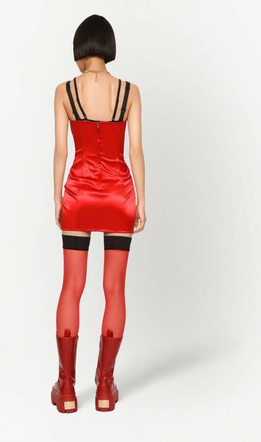 Dolce & Gabbana Satijnen mini-jurk met kant Rood