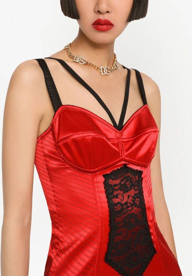 Dolce & Gabbana Satijnen mini-jurk met kant Rood