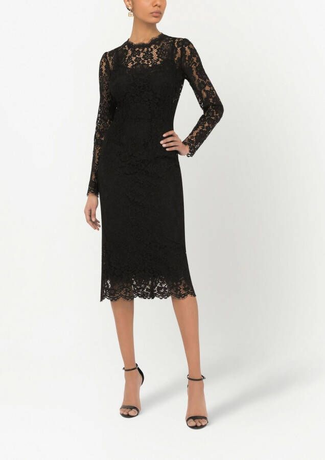Dolce & Gabbana Midi-jurk met lange mouwen Zwart