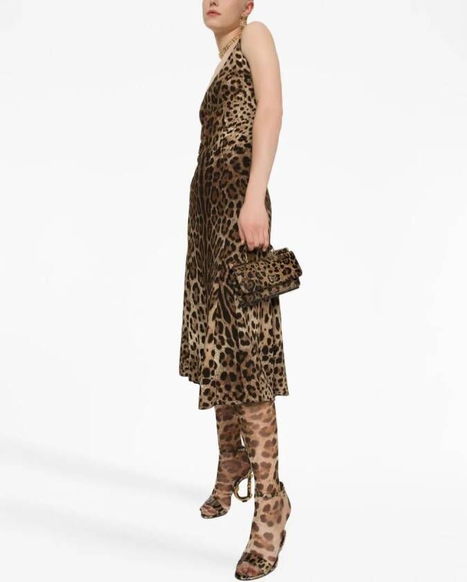 Dolce & Gabbana Midi-jurk met luipaardprint Bruin
