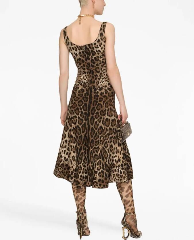 Dolce & Gabbana Midi-jurk met luipaardprint Bruin