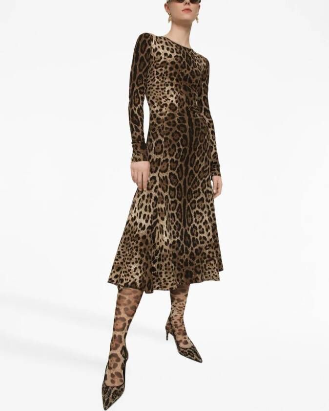 Dolce & Gabbana Midi-jurk met luipaardprint Bruin