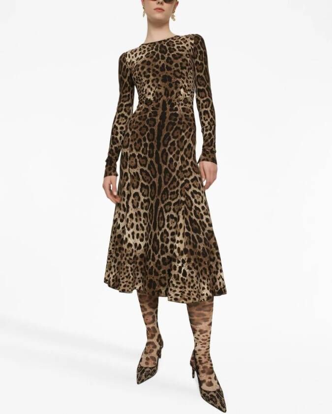 Dolce & Gabbana Midi-jurk met luipaardprint Bruin