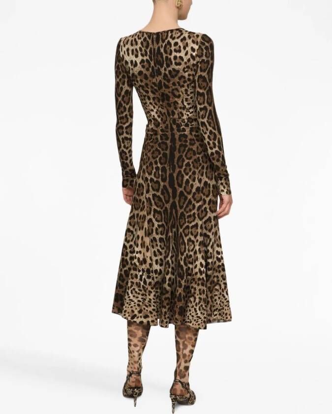 Dolce & Gabbana Midi-jurk met luipaardprint Bruin