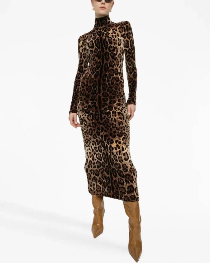 Dolce & Gabbana Midi-jurk met luipaardprint Bruin