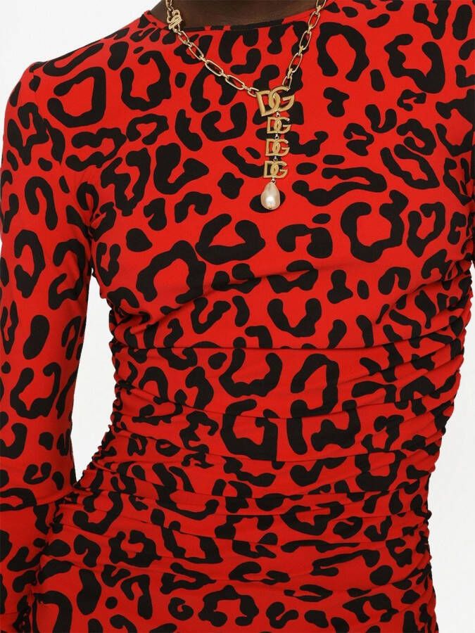 Dolce & Gabbana Midi-jurk met luipaardprint Oranje