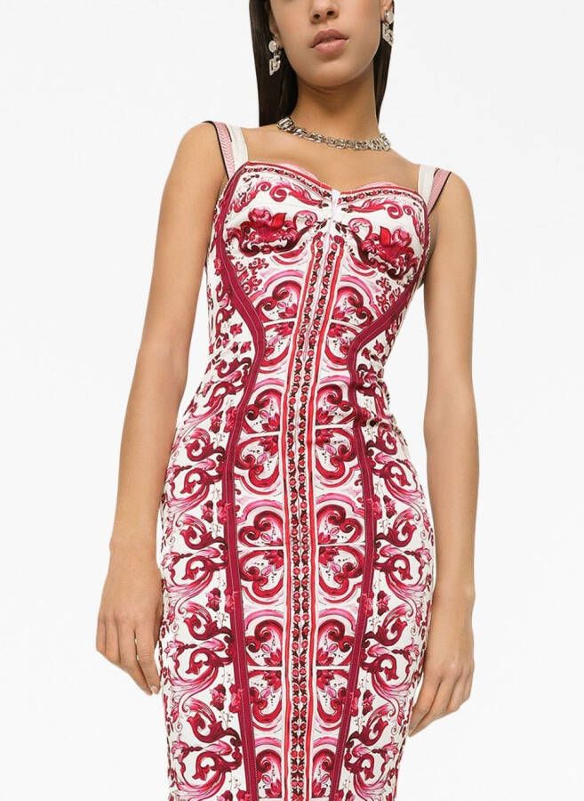Dolce & Gabbana Midi-jurk met Majolica-print Rood