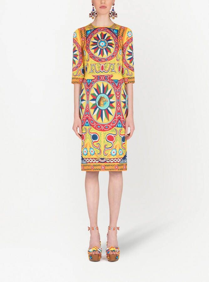 Dolce & Gabbana Midi-jurk met print Geel