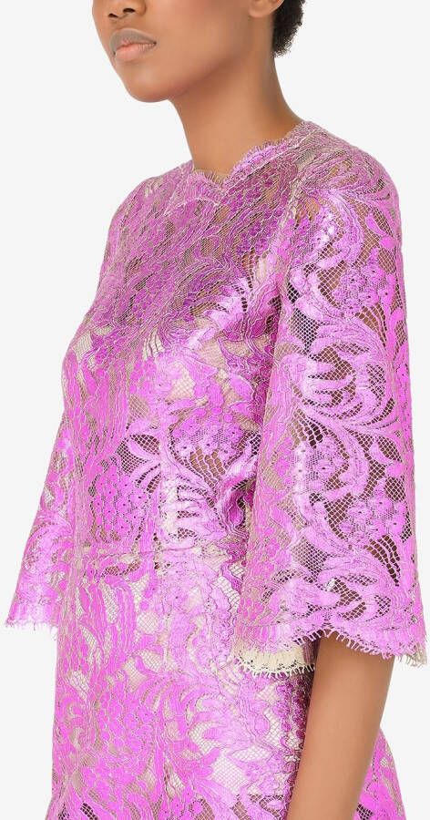 Dolce & Gabbana Mini-jurk met bloemenkant Roze